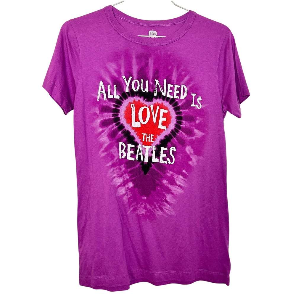 The Beatles All You Need Is Love Purple Pink Tie Dye Graphic Tee Juniors XL 2009